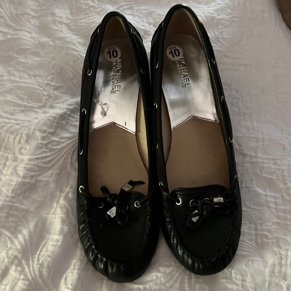 Michael by Michael Kors black leather wedge, size 10